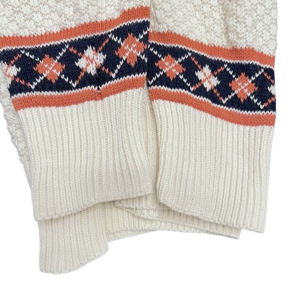 Vintage La Mode Mens Tennis Sweater Cream Waffle Knit V-Neck Small Preppy Argyle - Picture 11 of 11